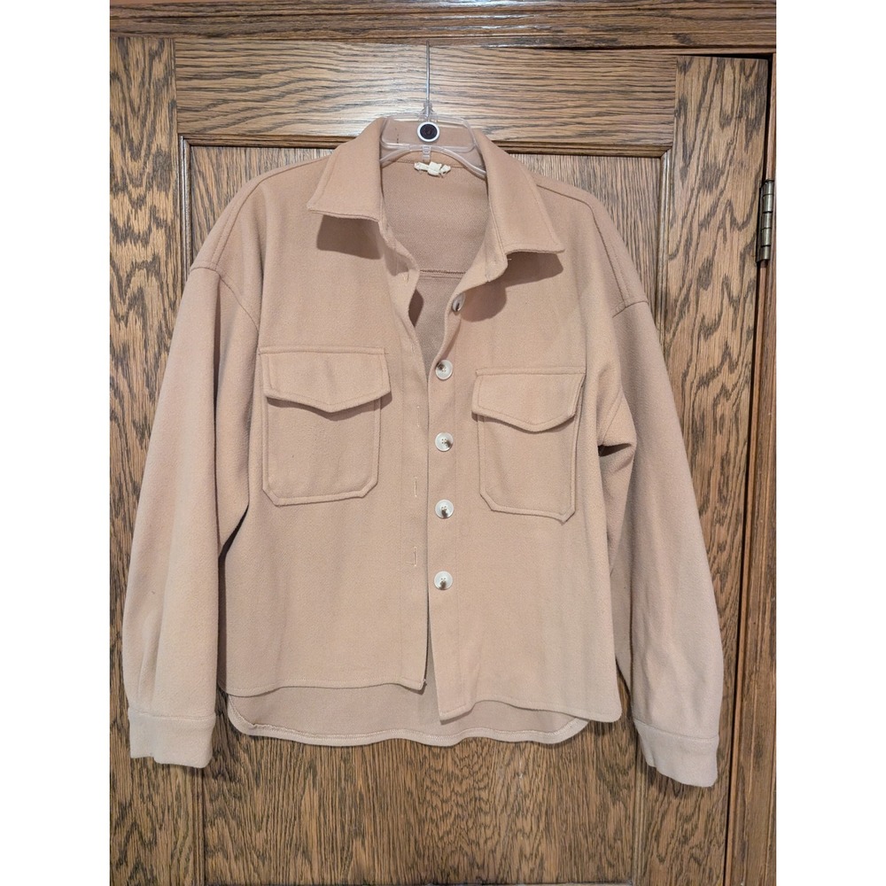 LALA FACTORY Womens Tan Fleece Shacket Button Down Shirt Jacket Size M LA8026